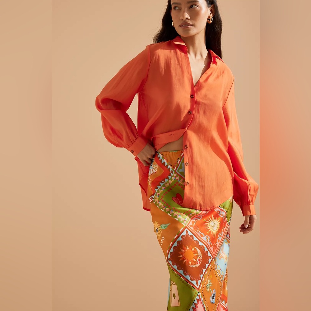 Never Fully Dressed Orange Patchwork Maxi Skirt - Picture 2 of 11